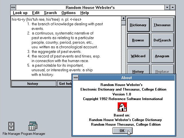Websters 1.0 for Windows - About